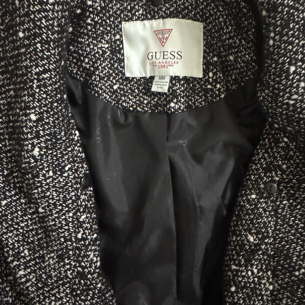 Guess black & white tweed coat with belt Size M #tweed #outerwear - Picture 4 of 5